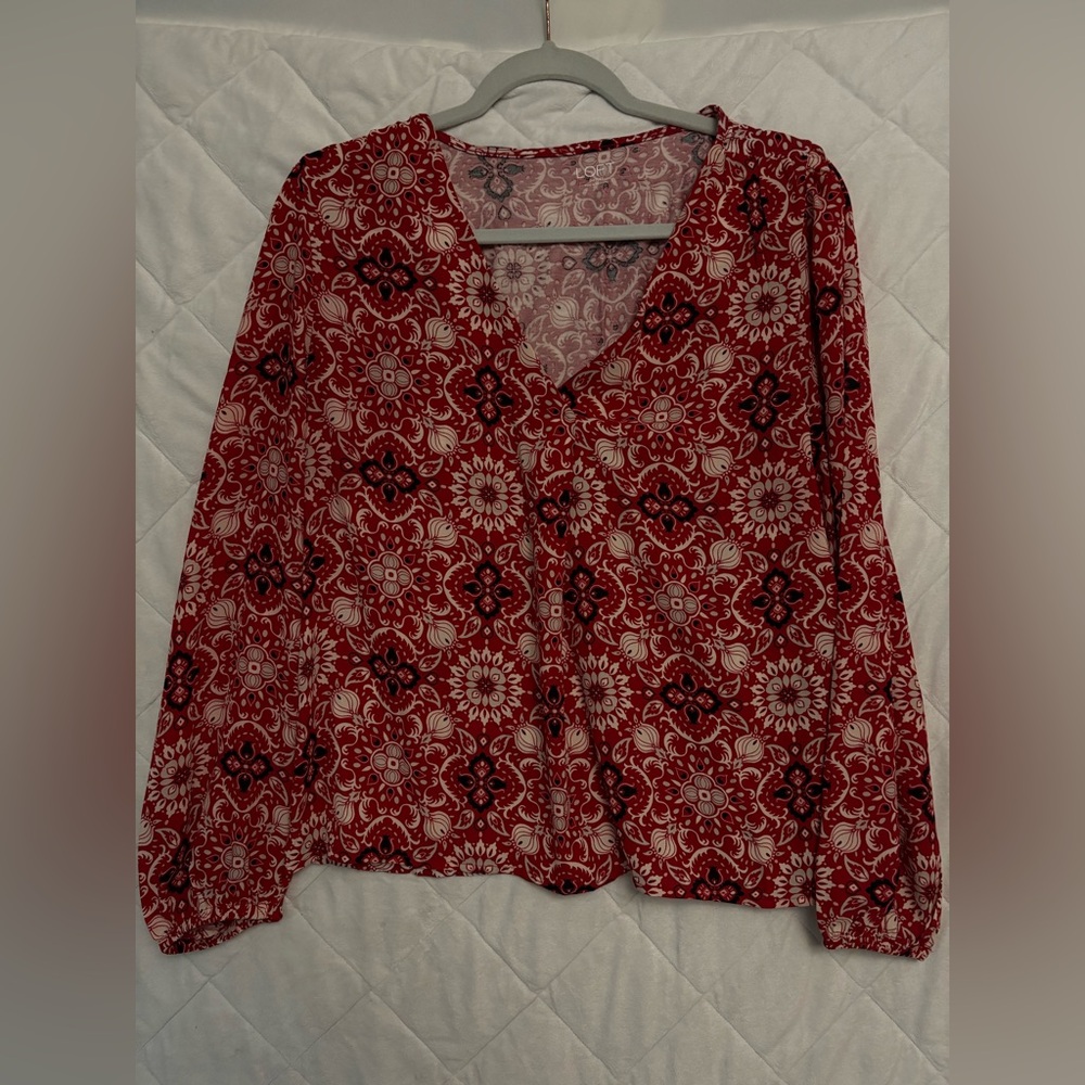 LOFT Burgundy Floral Blouse